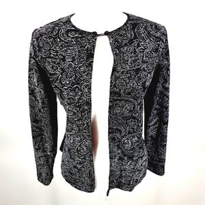 Vintage NOTATIONS Long Sleeve Black Glitter Metallic Cardigan, Petite Large